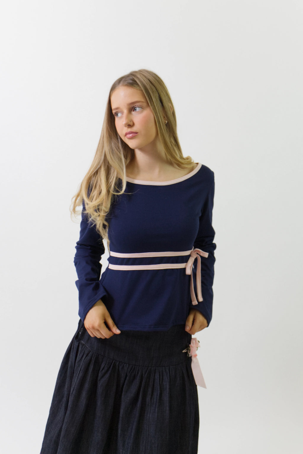 Erika - Navy Cotton Long Sleeve