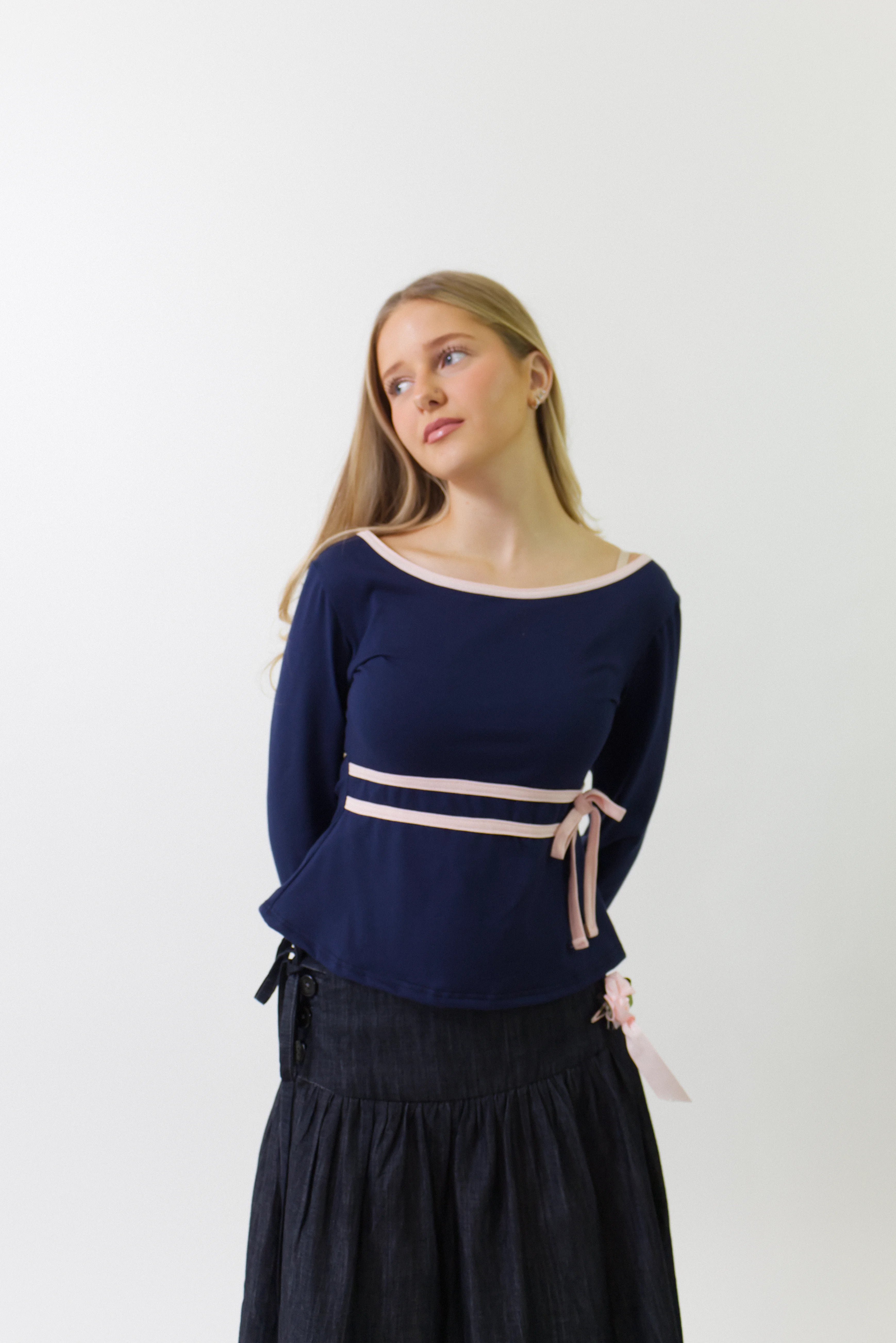 Erika - Navy Cotton Long Sleeve
