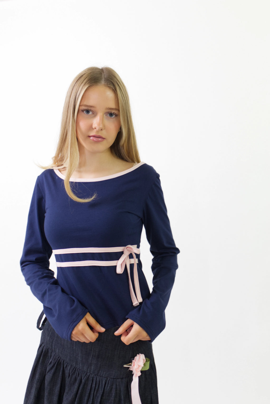 Erika - Navy Cotton Long Sleeve