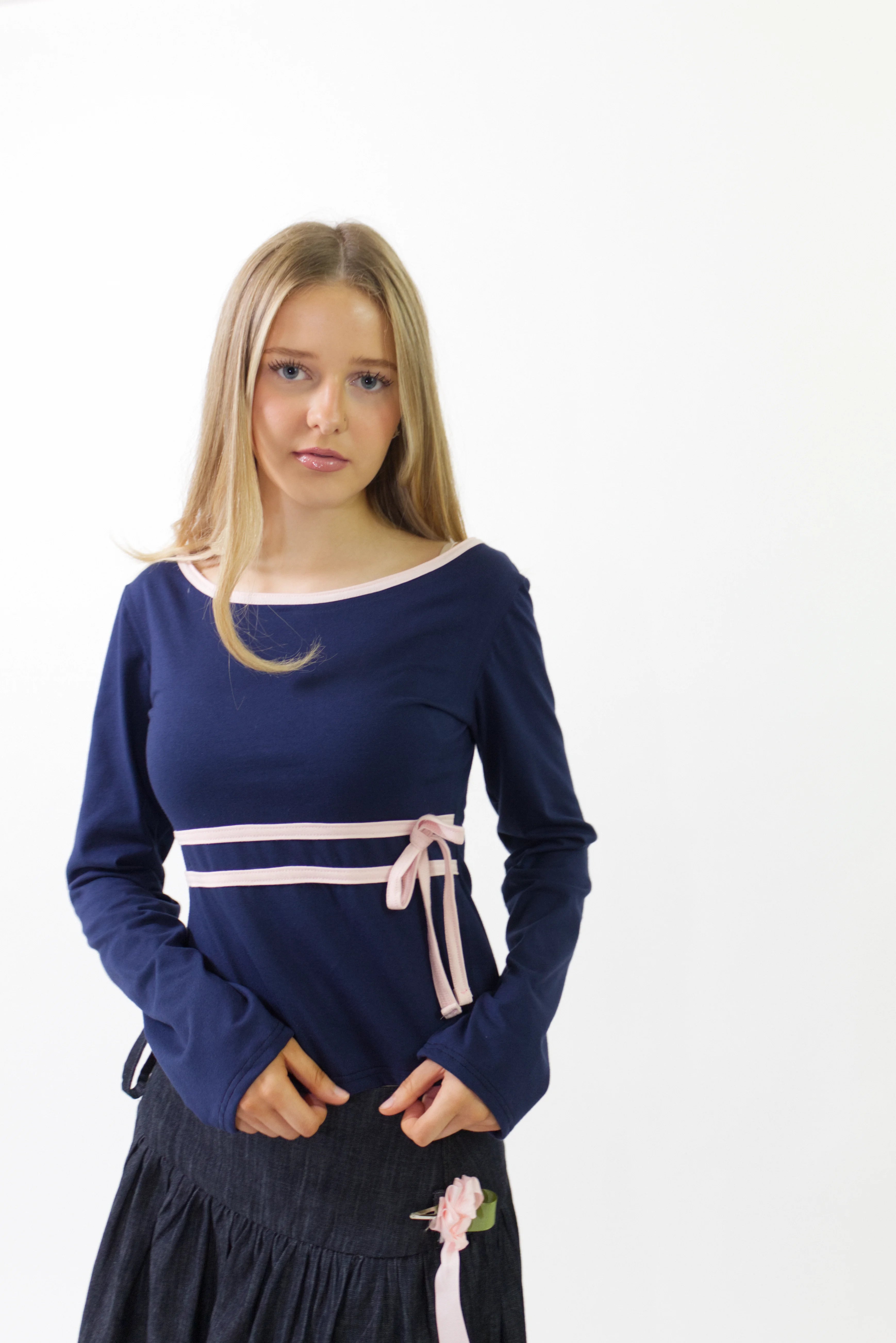 Erika - Navy Cotton Long Sleeve