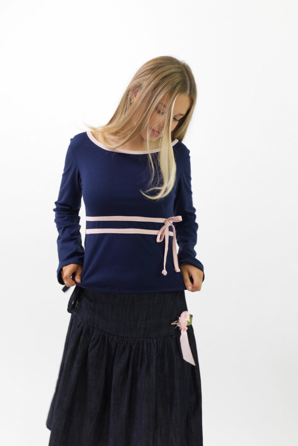 Erika - Navy Cotton Long Sleeve