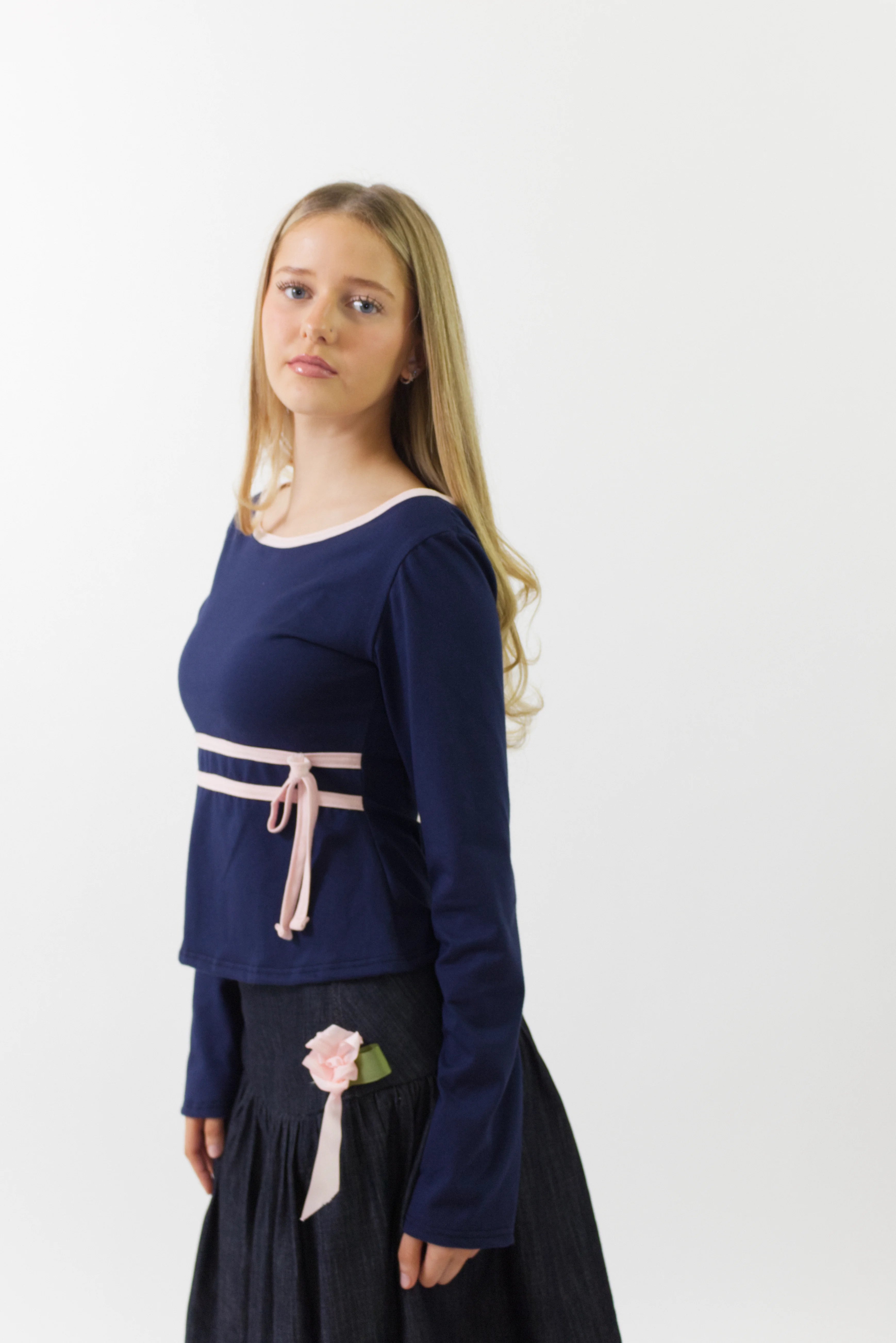Erika - Navy Cotton Long Sleeve