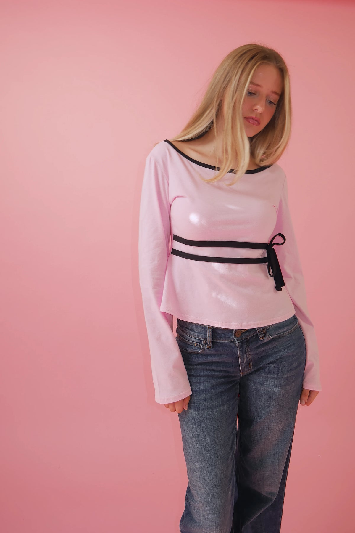 Antoinette - Baby Pink Cotton Long Sleeve Top