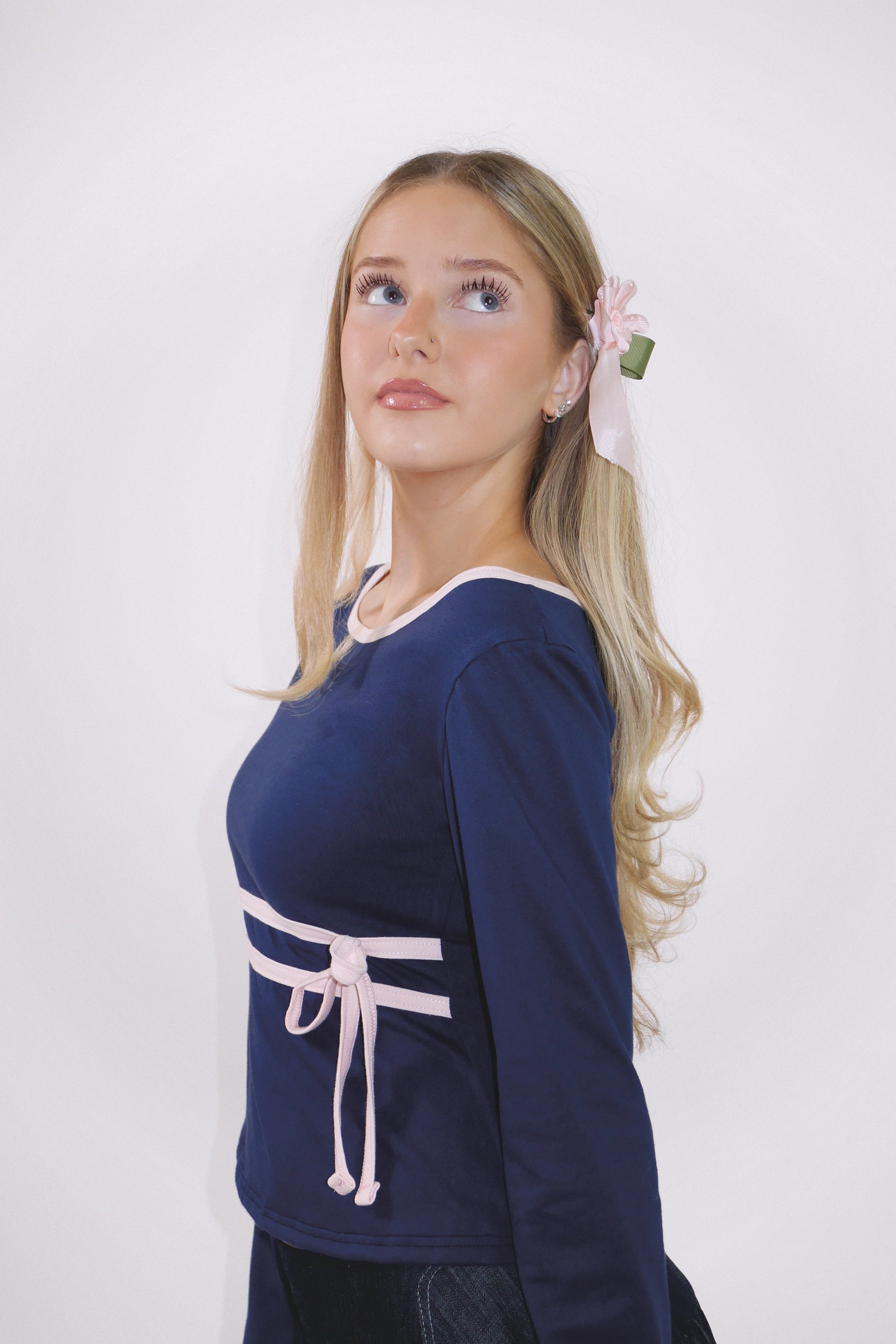 Erika - Navy Cotton Long Sleeve