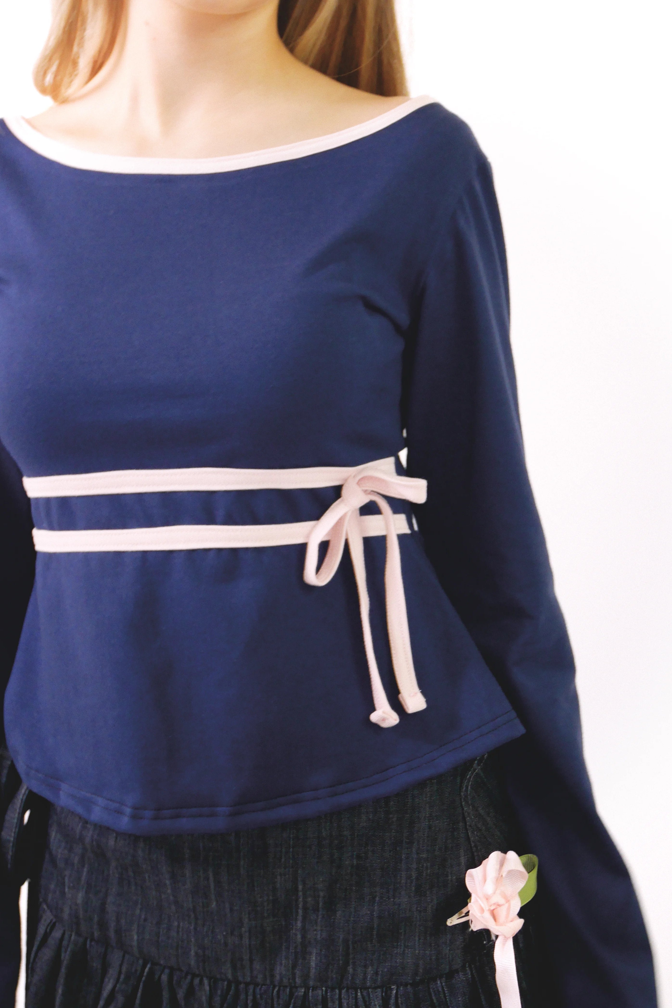 Erika - Navy Cotton Long Sleeve